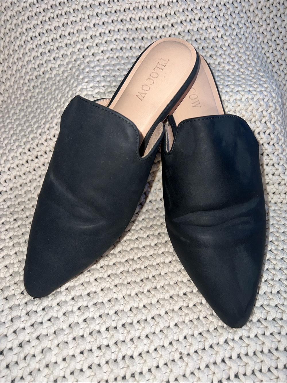 Black Pointed Slip-On Mules for Women